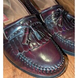 Bass Padded Burgundy Leather Grammer Tassle Kiltie Loafers Slip On Dress Shoes